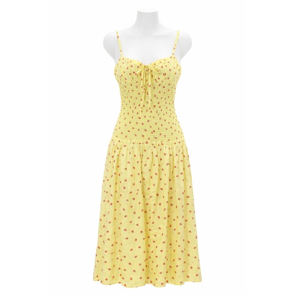 Free People Dresses & Skirts - Free People Yellow Midi Dress with Strawberry Print